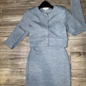 MABLE Women's Light Blue 2 Piece Outfit Set S Dress & Jacket, Knit Blend Easter